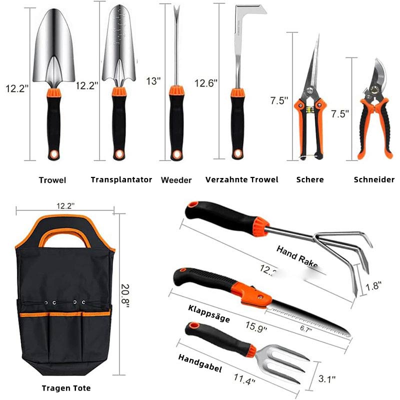 10-teiliges Gartenwerkzeug Set Edelstahl Gartenset für Pflanzenpflege Gartenarbeit & Landschaftspflege