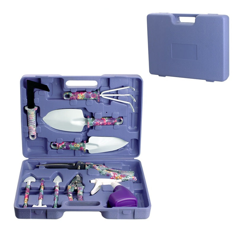 10-tlg. Gartenwerkzeug Set im Koffer – Profi Gartengeräte Kit mit Schere & Schaufeln – Ordnungssystem für Balkon & Garten