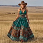 Grünes Boho-Maxikleid: Paisley-Print, V-Ausschnitt & Urlaubs-Look S-2XL