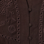 Dunkelbraune Bluse: Elegante Stickerei, V-Ausschnitt & leichter Stoff S-L