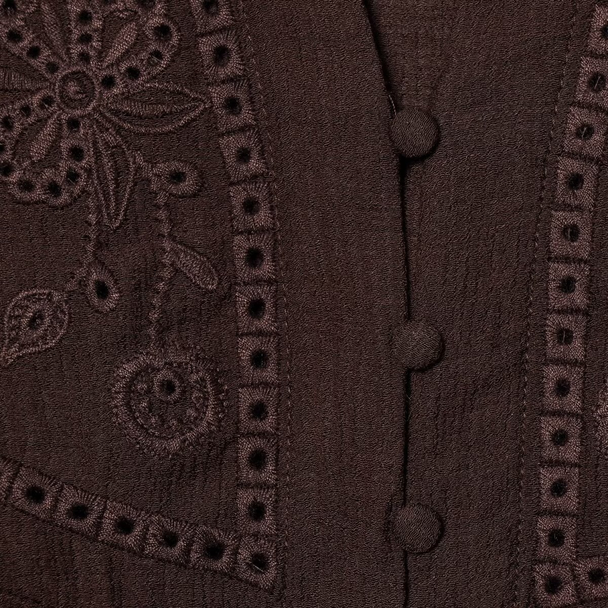Dunkelbraune Bluse: Elegante Stickerei, V-Ausschnitt & leichter Stoff S-L