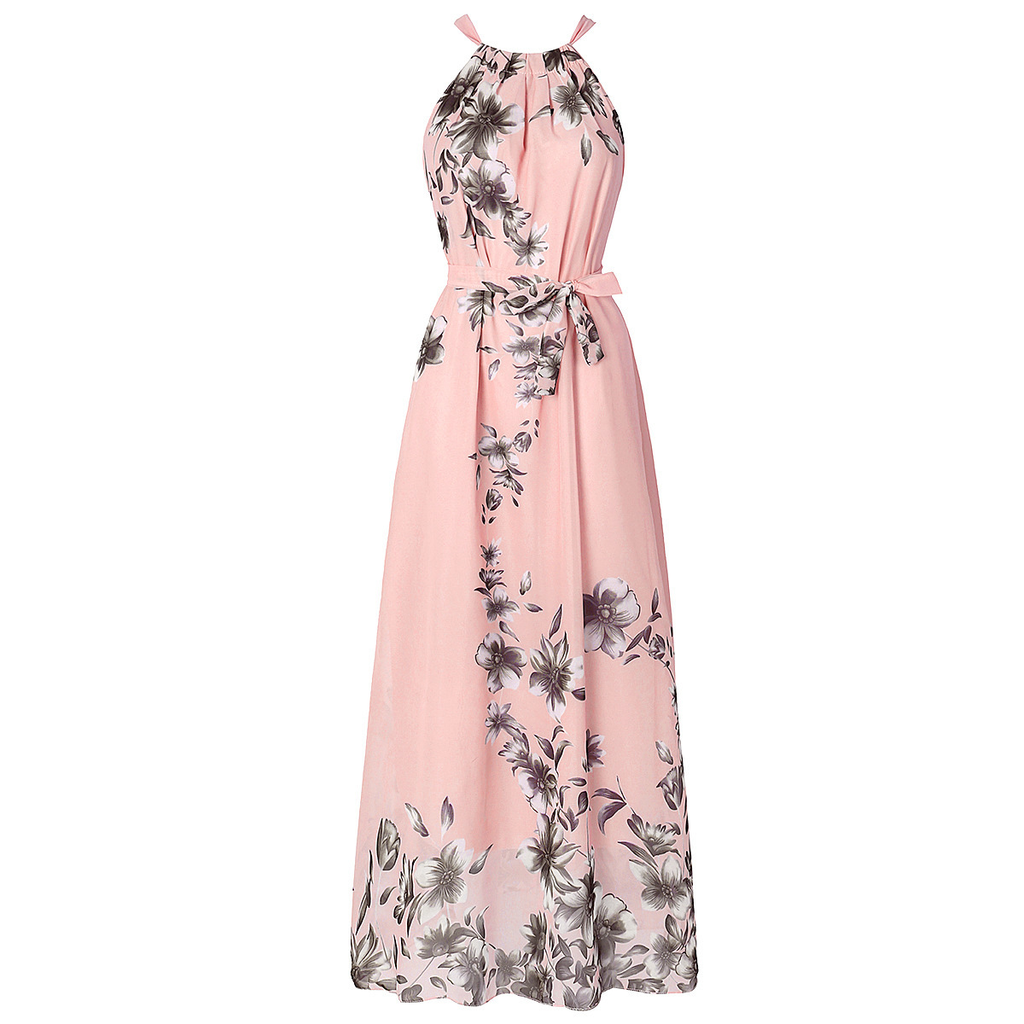 Rosa Boho-Maxikleid: Chiffon, Floral-Print, V-Ausschnitt & Urlaubs-Look S-5XL