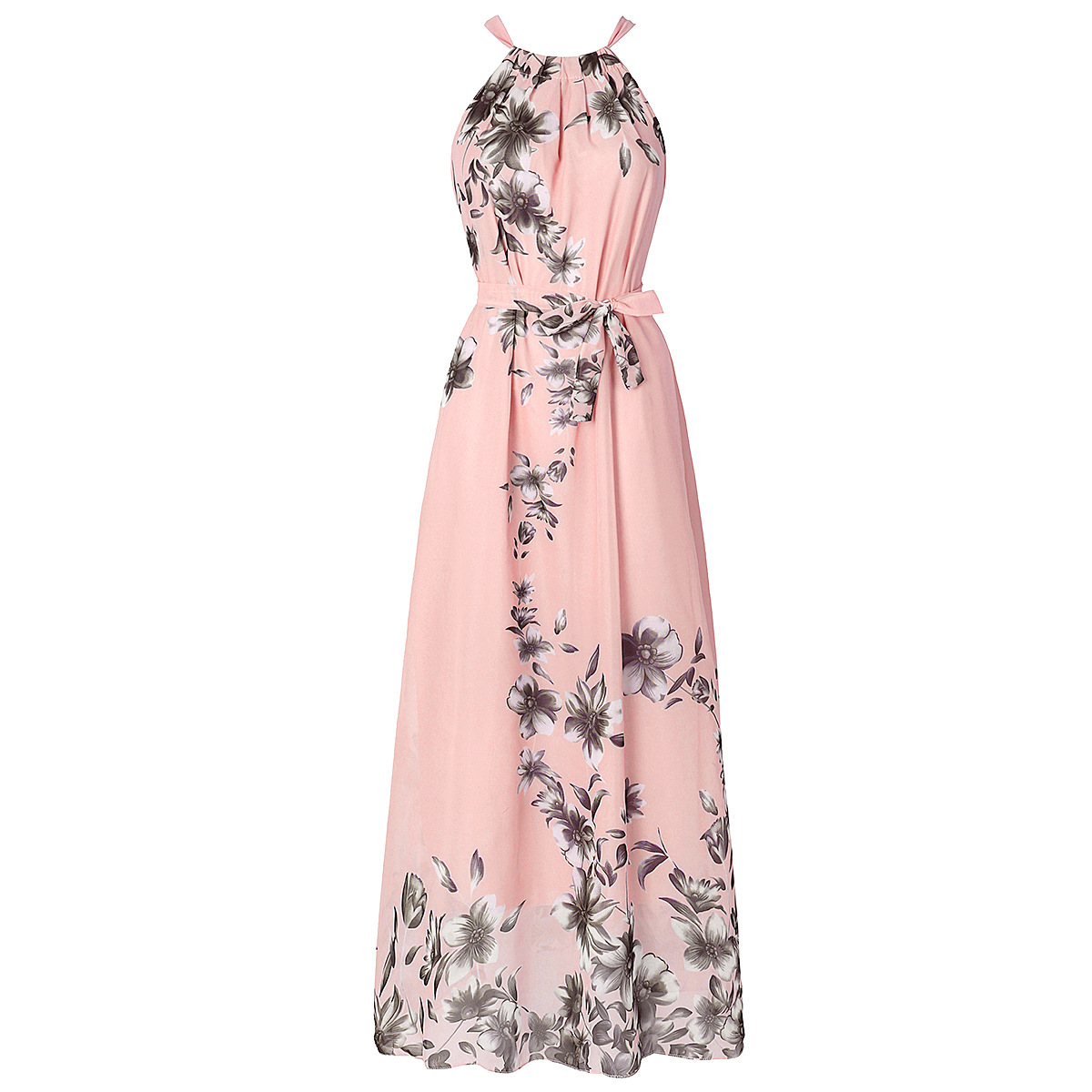 Rosa Boho-Maxikleid: Chiffon, Floral-Print, V-Ausschnitt & Urlaubs-Look S-5XL