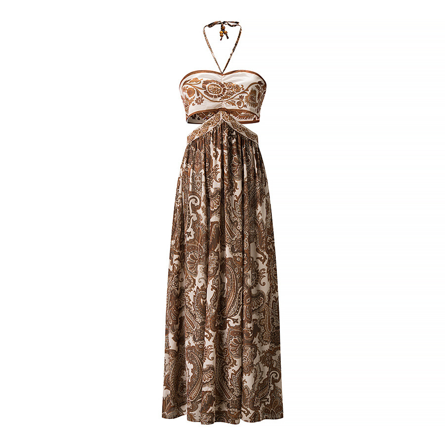 Braunes Boho-Maxikleid: Neckholder-Design & Seitliche Cut-Outs S-L