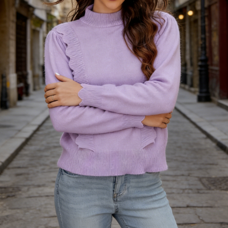 Damen Strickpullover in Flieder – Rundhals Langarm-Pulli Locker, Weicher Frühlingsstrick & Bequemes Oberteil S-XL
