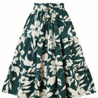 A-Linien Rock Damen mit Botanischem Print - Sommerlicher Plissee-Midirock, Luftig