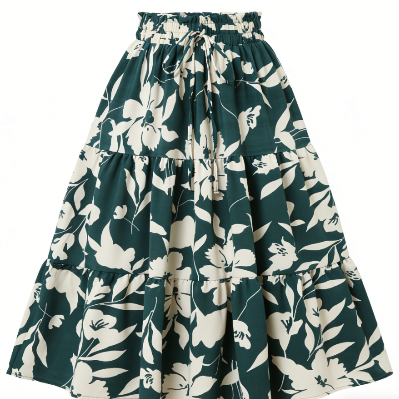 A-Linien Rock Damen mit Botanischem Print - Sommerlicher Plissee-Midirock, Luftig