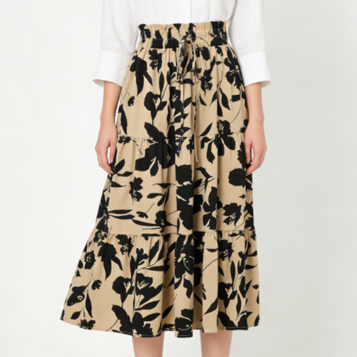 A-Linien Rock Damen mit Botanischem Print - Sommerlicher Plissee-Midirock, Luftig