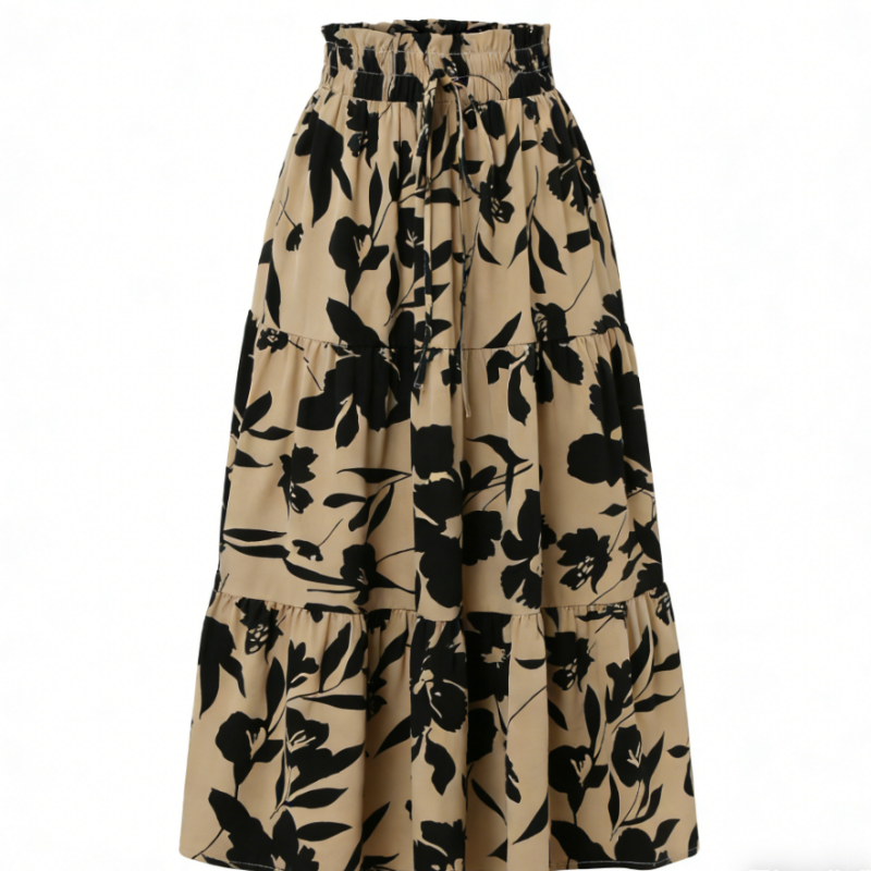 A-Linien Rock Damen mit Botanischem Print - Sommerlicher Plissee-Midirock, Luftig