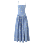 Hellblaues Midi-Sommerkleid mit Blumenmuster: Französischer Stil & Spitze S-L