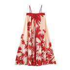 Rotes Maxikleid: Palmen-Print, Weite A-Linie & Spaghettiträger-Look S-XL