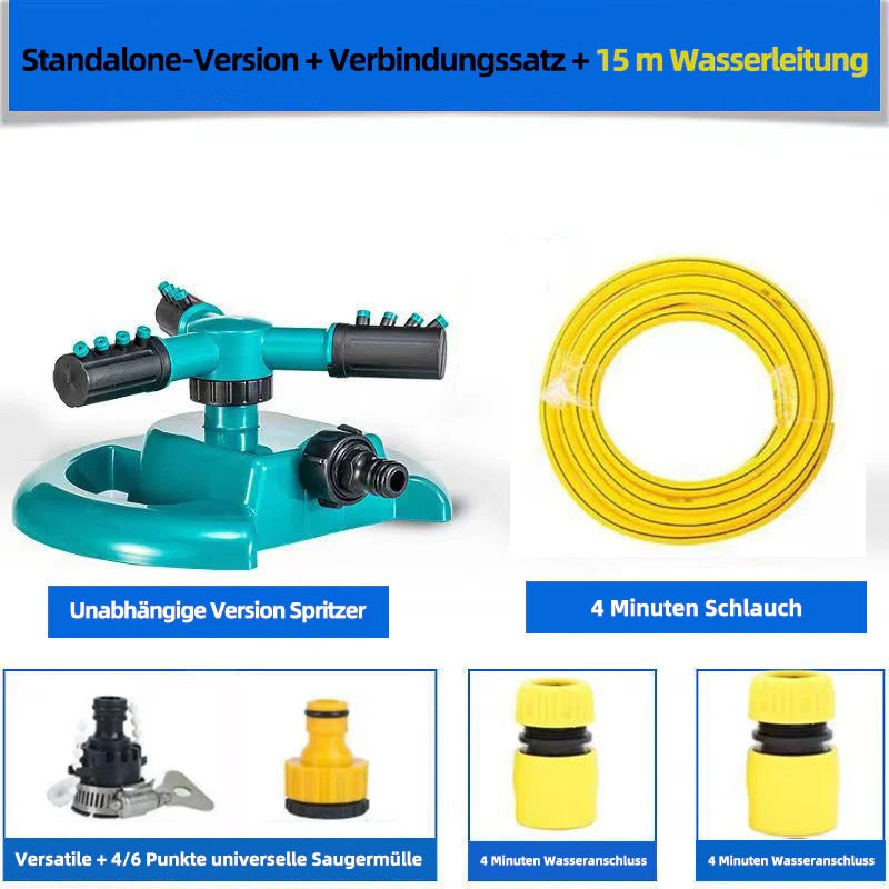 360° drehbarer Gartensprinkler – Automatische Bewässerung für Gemüsebeete, Rasen & Gartenflächen