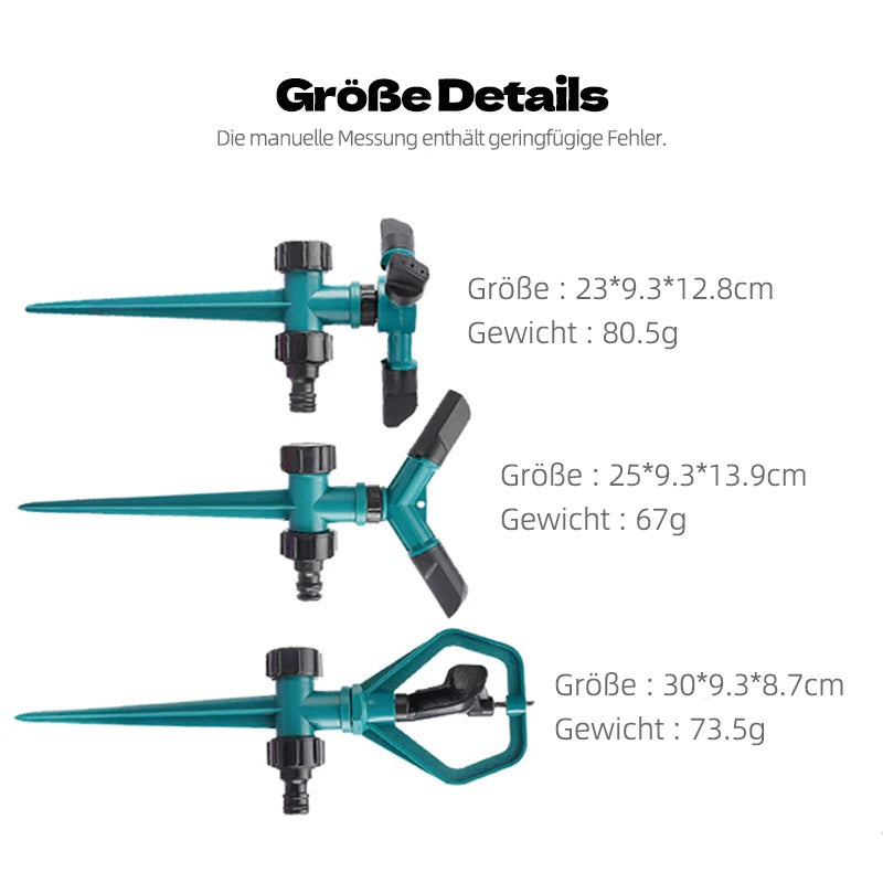 360° drehbarer Gartensprinkler mit Erdspieß – gleichmäßige automatische Bewässerung für Rasen und Beete