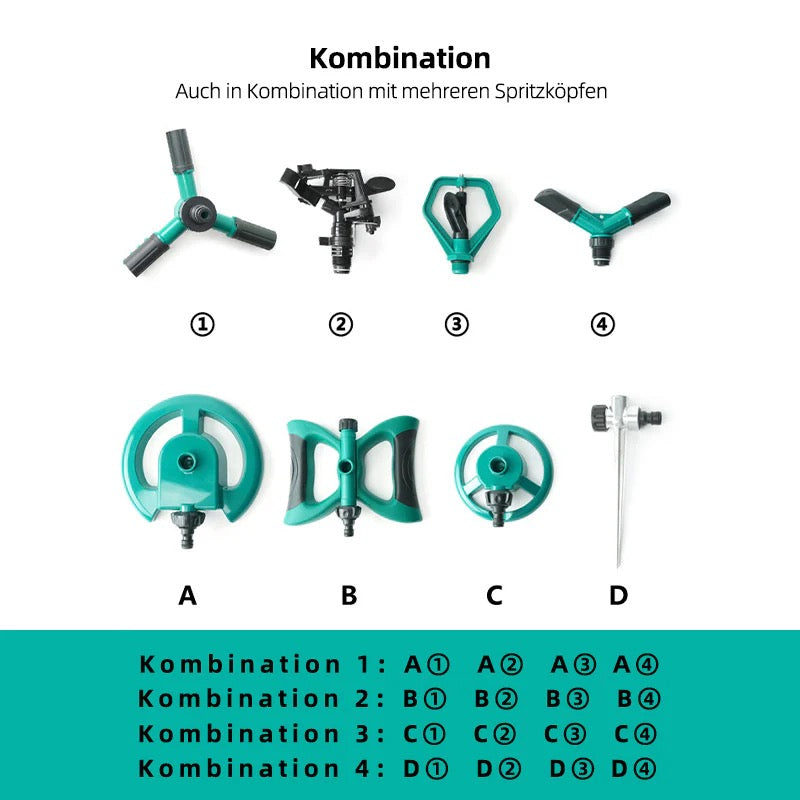 360° drehbarer Gartensprinkler mit Erdspieß – gleichmäßige automatische Bewässerung für Rasen und Beete