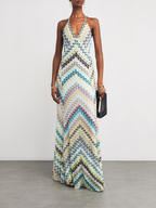 Buntes Boho-Maxikleid: Elegantes Zickzack-Muster, V-Neck & Träger S-XL