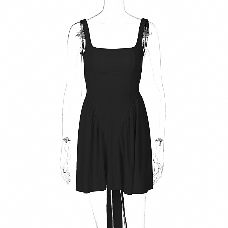 Damen Minikleid Schwarz: Rückenfrei mit Schnürung, Volants & Spaghetti S-L