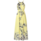 Gelbes Boho-Maxikleid: Chiffon, Floral-Print, V-Ausschnitt & Urlaub S-5XL