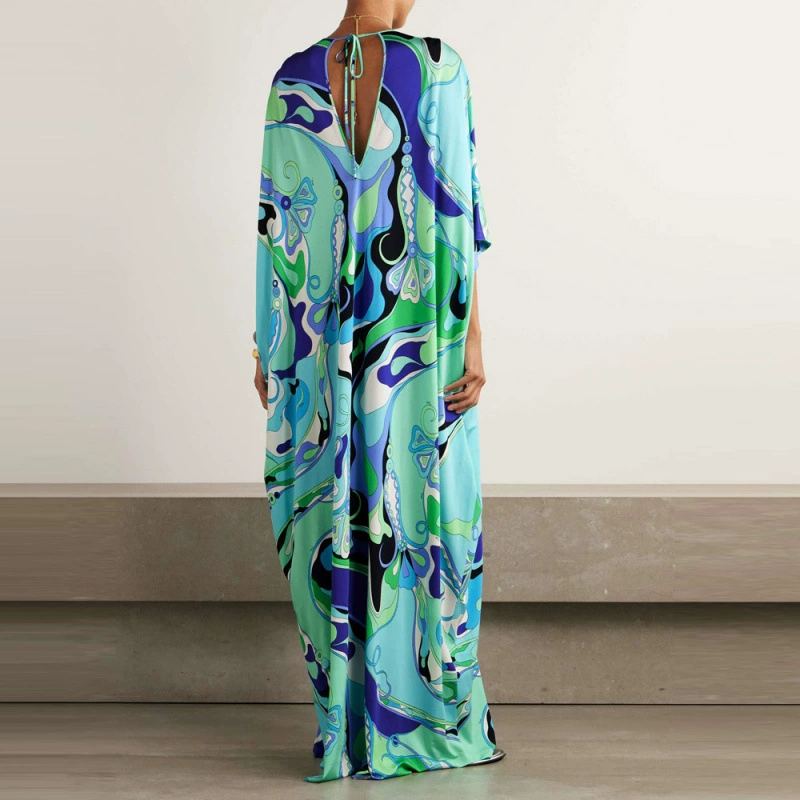 Grünes Neckholder-Kleid: Rückenfrei & bunter Blumendruck für den Sommer S-2XL