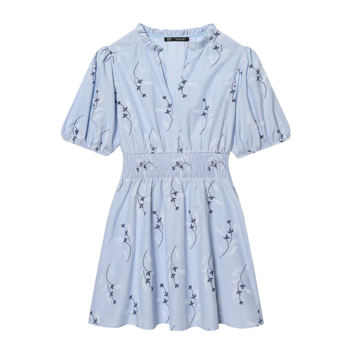 Hellblaues Sommerkleid: Elegante Stickerei, V-Ausschnitt & Taillierung S-L