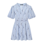 Hellblaues Sommerkleid: Elegante Stickerei, V-Ausschnitt & Taillierung S-L
