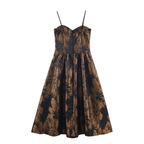 Braunes Jacquard-Kleid: Edle Corsage-Optik, Spaghetti-Träger & Maxirock XS-L