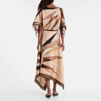 Braunes Set: Cape-Top & asymmetrischer Rock mit Grafik-Print S-2XL