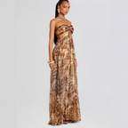 Braunes Boho-Maxikleid: Neckholder-Design & Seitliche Cut-Outs S-L