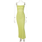 Damen Sommerkleid Gelb-Grün: Floral, Rückenfrei & Spaghetti-Träger S-L