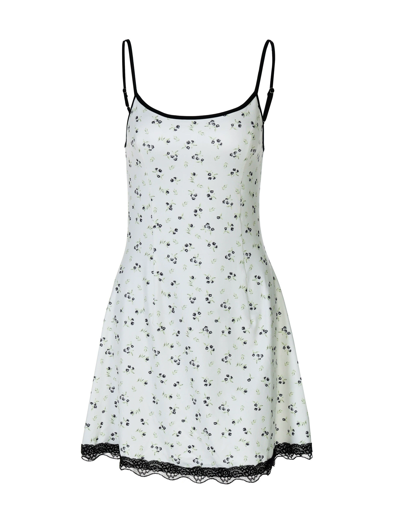 Damen Minikleid Weiß Floral: Spitzenbesatz & Spaghetti-Träger, Slim S-L