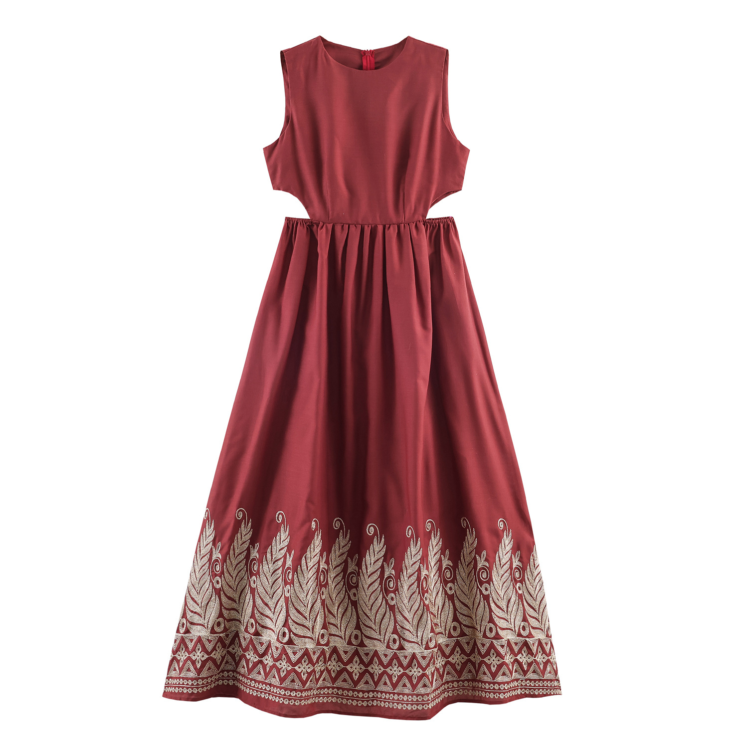 Rotes Boho-Maxikleid: Stickerei, Cut-outs & Weite A-Linie für Urlaub S-XL