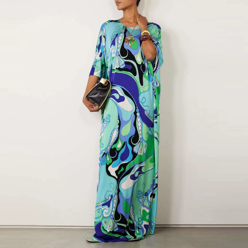 Grünes Neckholder-Kleid: Rückenfrei & bunter Blumendruck für den Sommer S-2XL