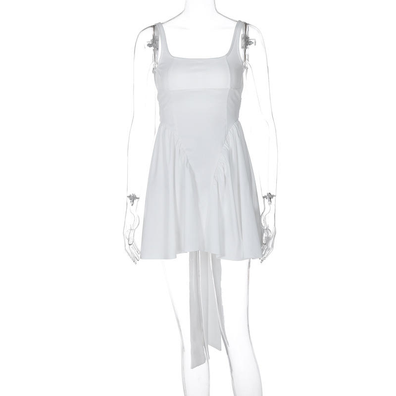 Damen Minikleid Weiß: Rückenfrei mit Schnürung, Volants & Spaghetti S-L