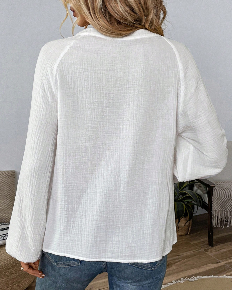 Damen Boho Bluse Weiß: Elegante V-Ausschnitt Stickerei Oberteil, Langarm Loose Fit Tunika mit Paisley, Vintage Sommer Look, Weiß S-3XL