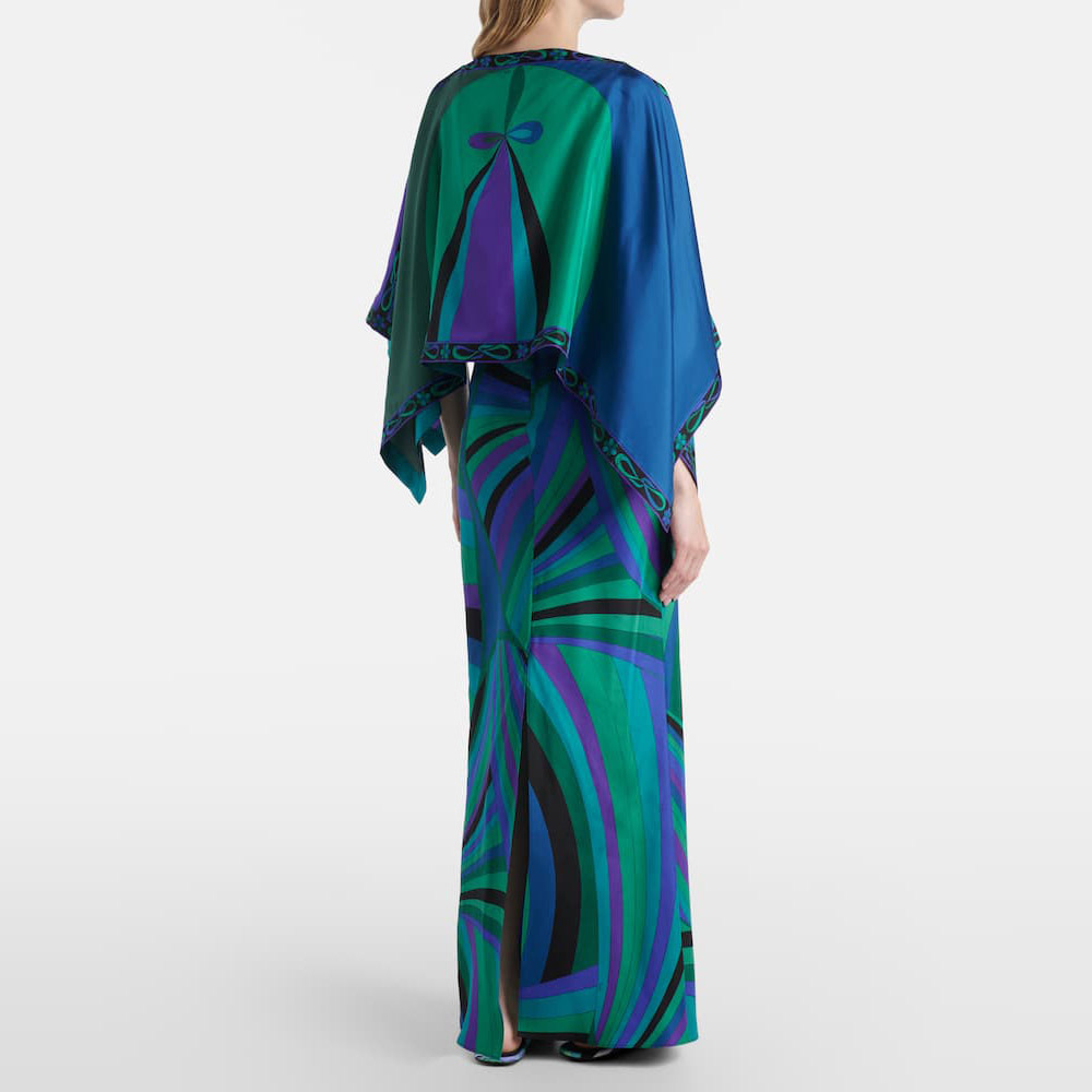 Blaues Set: Elegantes Maxikleid mit Cape & abstraktem Print S-XL