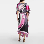 Schwarz-pinkes Set: Cape-Top & asymmetrischer Rock mit Grafik-Print S-2XL