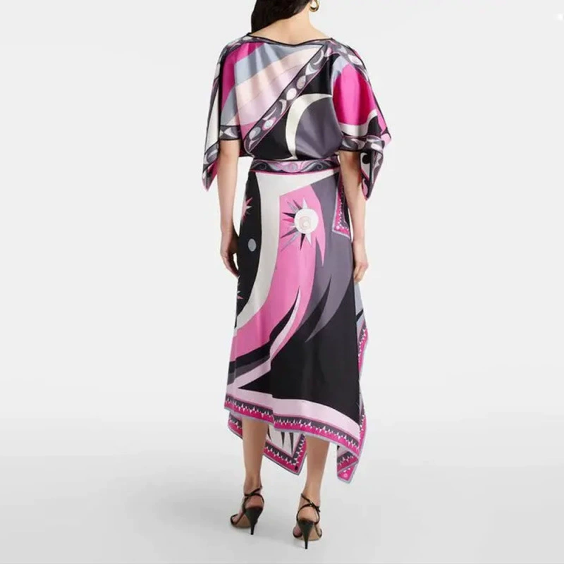 Schwarz-pinkes Set: Cape-Top & asymmetrischer Rock mit Grafik-Print S-2XL