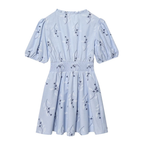 Hellblaues Sommerkleid: Elegante Stickerei, V-Ausschnitt & Taillierung S-L