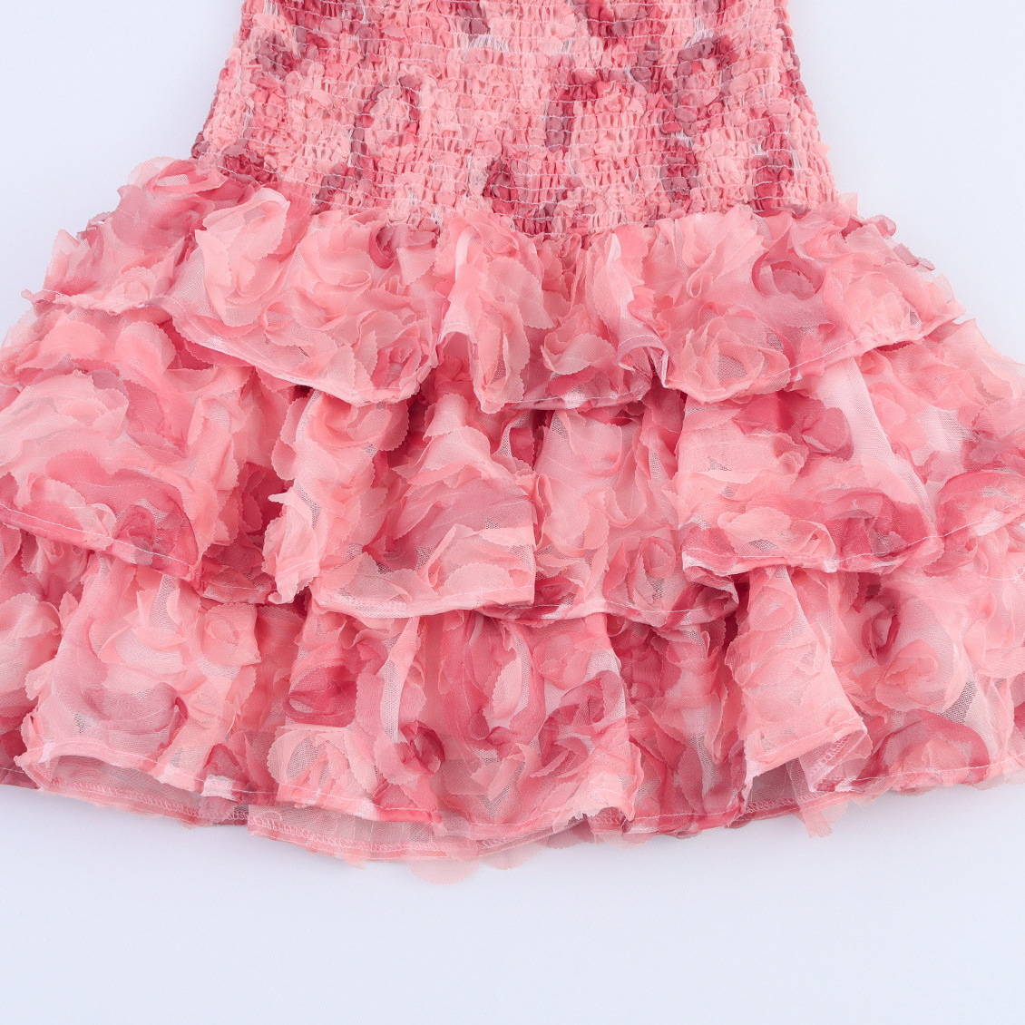 Rosa Bustier-Minikleid mit 3D-Blumen: Elegantes Stufenkleid, Party XS-L