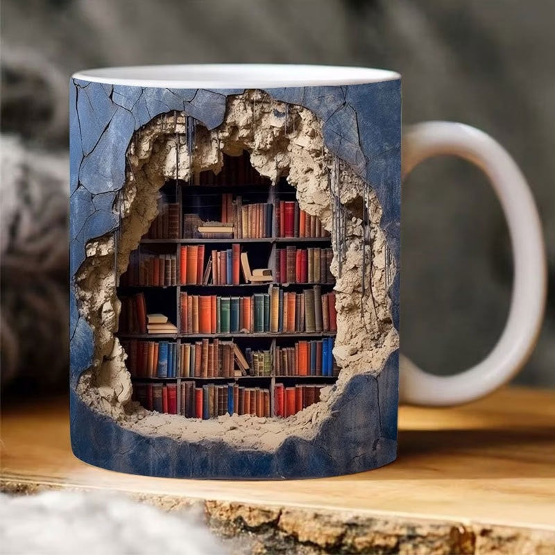 Handgefertigte 3D Lesewelt Kaffeetasse – Einzigartige Tasse für Bücherliebhaber