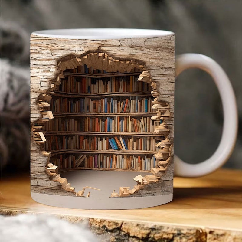 Handgefertigte 3D Lesewelt Kaffeetasse – Einzigartige Tasse für Bücherliebhaber