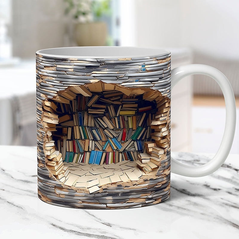 Handgefertigte 3D Lesewelt Kaffeetasse – Einzigartige Tasse für Bücherliebhaber