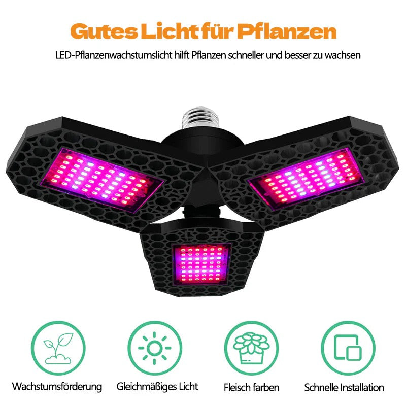 LED Foldable Three-Leaf Grow Light – Red Blue Spectrum Plant Light for Indoor Gardening