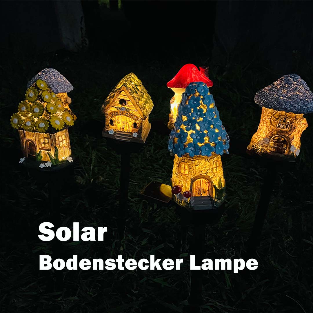Solar Gartenfigur in Pilzhaus-Form mit Erdspieß