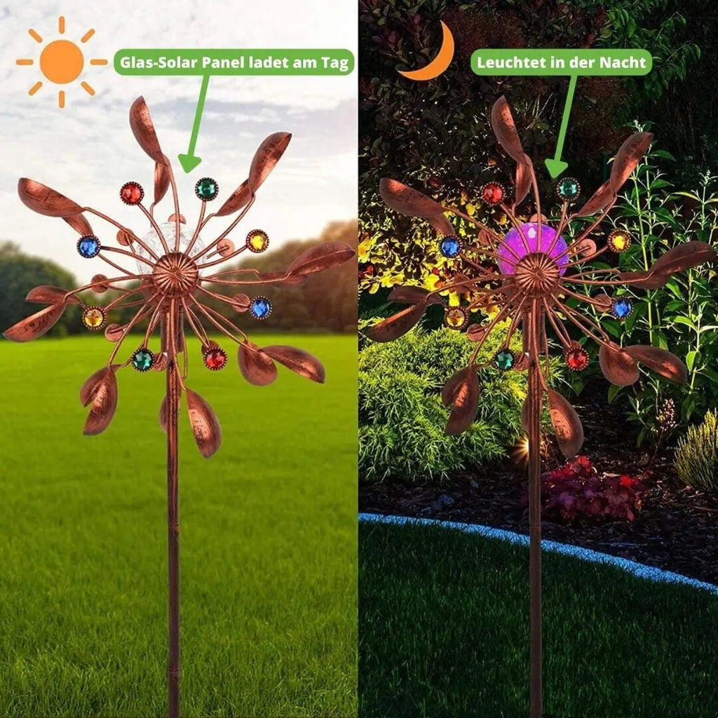 Solarbetriebene Glaskugel-Windmühle – drehendes Solarornament zur Gartendekoration