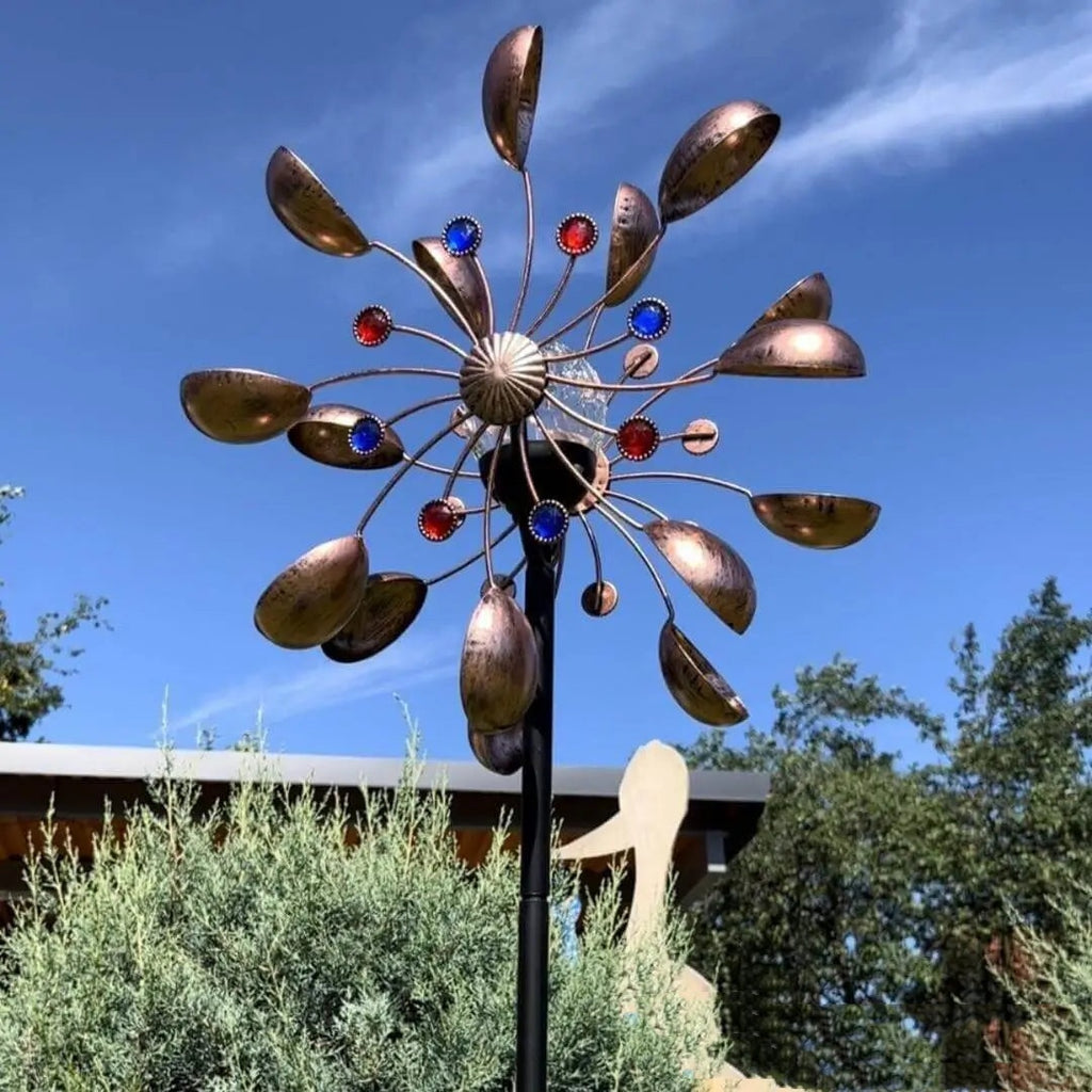 Solarbetriebene Glaskugel-Windmühle – drehendes Solarornament zur Gartendekoration