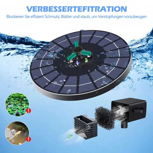 Solarbetriebener Vogelbrunnen mit LED-Beleuchtung