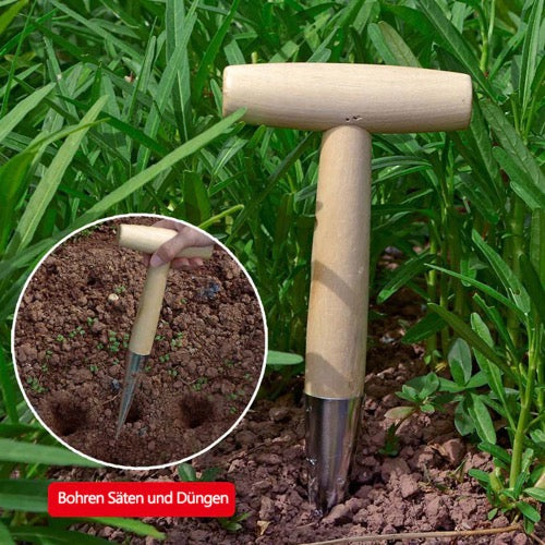 T-förmiger Pflanzbohrer mit Holzgriff – Gartenwerkzeug zum Einsetzen von Samen und Setzlingen