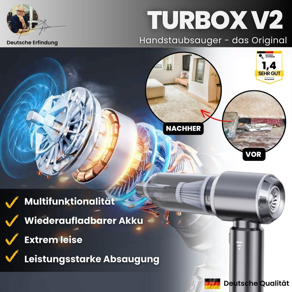 TurboX – 4-in-1 Kabelloser Handstaubsauger, leistungsstark und original