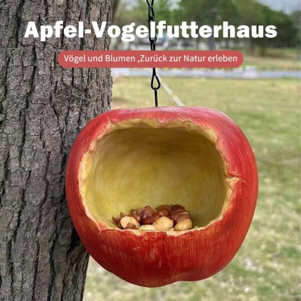Garten-Vogelfutterstation in dekorativer Apfelform aus Harz