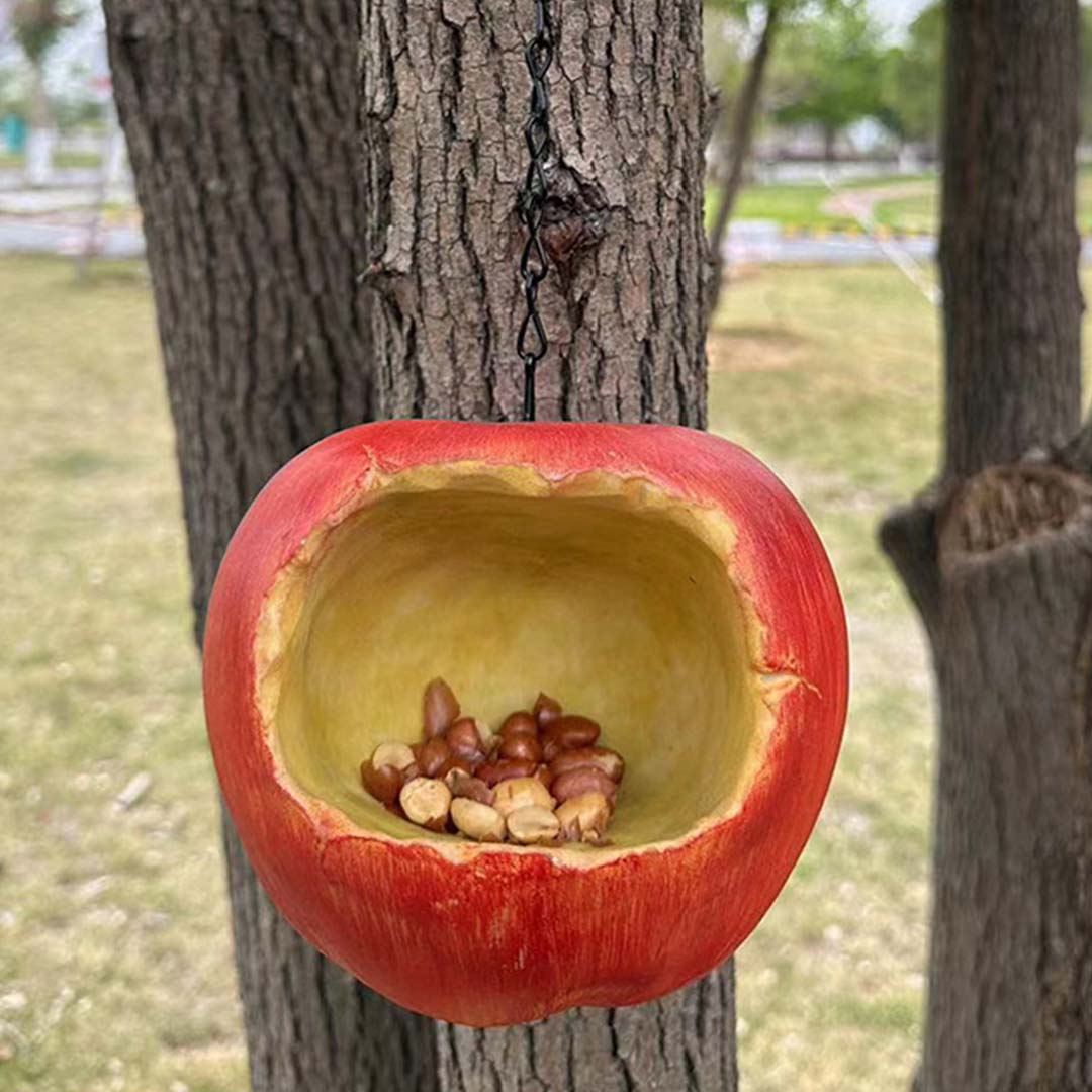 Garten-Vogelfutterstation in dekorativer Apfelform aus Harz